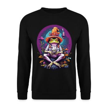 Frog Psychedelic Art Forest Mushrooms Music Festival - Unisex Sweatshirt - black - Front - Alina (178cm) & Michal (187cm)