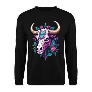 Bull Skull Spirituelles Mandala Traumfänger - Unisex Pullover - Schwarz - Vorne - Alina (178cm) & Michal (187cm)