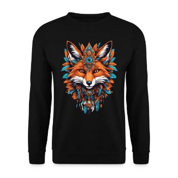 Fuchs Spirituelles Mandala Tier Traumfänger Design - Unisex Pullover - Schwarz - Vorne - Alina (178cm) & Michal (187cm)