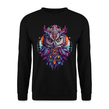 Eule Spirituelles Mandala Tier Traumfänger Design - Unisex Pullover - Schwarz - Vorne - Alina (178cm) & Michal (187cm)