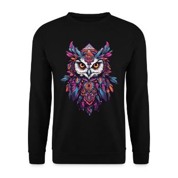 Eule Spirituelles Mandala Tier Traumfänger Design - Unisex Pullover - Schwarz - Vorne - Alina (178cm) & Michal (187cm)