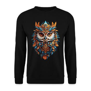 Eule Spirituelles Mandala Tier Traumfänger Design - Unisex Pullover - Schwarz - Vorne - Alina (178cm) & Michal (187cm)