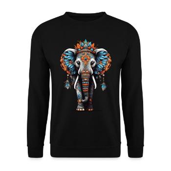 Elefant Spirituelles Mandala Traumfänger Design - Unisex Pullover - Schwarz - Vorne - Alina (178cm) & Michal (187cm)