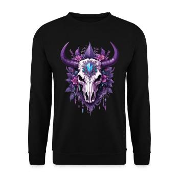 Attrape-rêves de plumes de mandala spirituel de crâne de taureau - Sweat-shirt Unisexe - noir - Devant - Alina (178cm) & Michal (187cm)