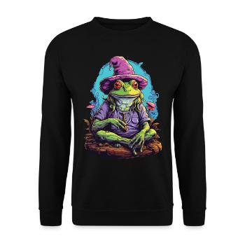 Frosch Psychedelic Art Wald Pilze Musik Festival - Unisex Pullover - Schwarz - Vorne - Alina (178cm) & Michal (187cm)