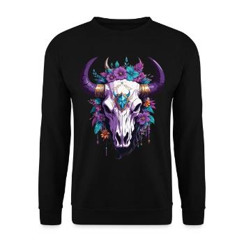 Spirituelles Mandala Totemtier Skull Design - Unisex Pullover - Schwarz - Vorne - Alina (178cm) & Michal (187cm)