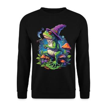 Magischer Frosch Psychedelic Art Musik Festival - Unisex Pullover - Schwarz - Vorne - Alina (178cm) & Michal (187cm)