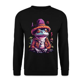 Magischer Frosch Psychedelic Wald Pilze Musik - Unisex Pullover - Schwarz - Vorne - Alina (178cm) & Michal (187cm)
