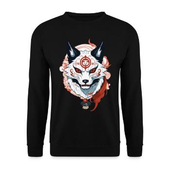 Kitsune Fox Spirit Aesthetic Yokai Vintage Japan - Unisex Sweatshirt - black - Front - Alina (178cm) & Michal (187cm)