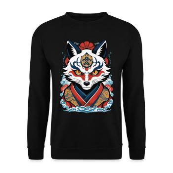 Kitsune Fox Spirit Esthétique Yokai Japon Art - Sweat-shirt Unisexe - noir - Devant - Alina (178cm) & Michal (187cm)