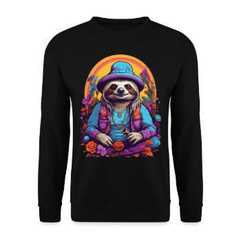 Magisches Faultier Lebendige Farben Psychedelic - Unisex Pullover - Schwarz - Vorne - Alina (178cm) & Michal (187cm)