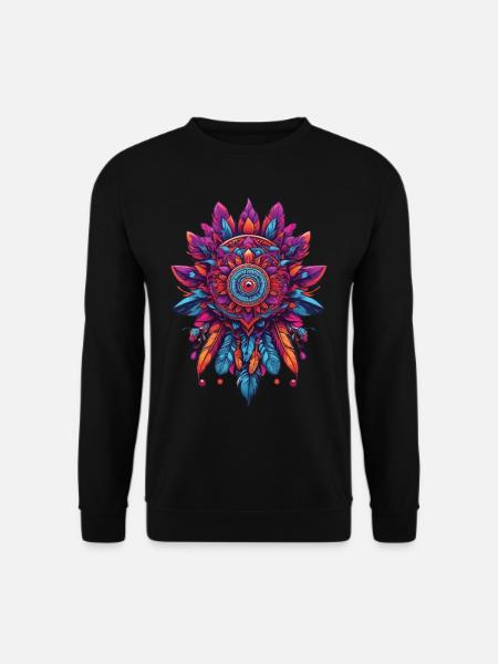 Attrape-rêves de conception spirituelle de mandala de plumes - Sweat-shirt Unisexe - noir