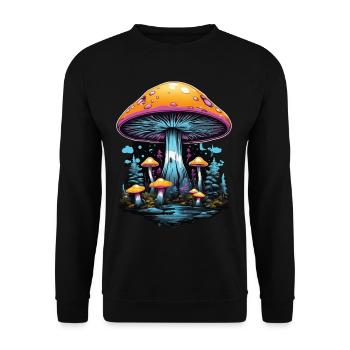 Vibrant Colors Forest Mushrooms Music Festival Art - Unisex Sweatshirt - black - Front - Alina (178cm) & Michal (187cm)