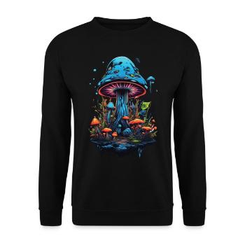 Lebendige Farben Wald Pilze Psychedelic Goa Trance - Unisex Pullover - Schwarz - Vorne - Alina (178cm) & Michal (187cm)
