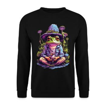 Grenouille Art psychédélique Champignons forestiers Festival de musique - Sweat-shirt Unisexe - noir - Devant - Alina (178cm) & Michal (187cm)