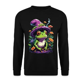 Magier Frosch Psychedelic Art Wald Pilze - Unisex Pullover - Schwarz - Vorne - Alina (178cm) & Michal (187cm)