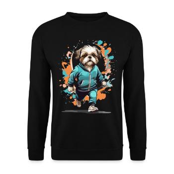 Shih Tzu dog streetwear jogging aesthetic - Unisex Sweatshirt - black - Front - Alina (178cm) & Michal (187cm)