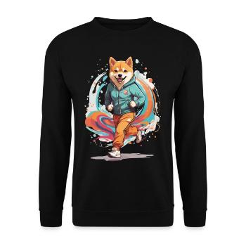 Shiba Dog Streetwear Jogging Aesthetic Fitness - Unisex Sweatshirt - black - Front - Alina (178cm) & Michal (187cm)
