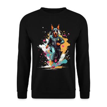 Doberman dog streetwear running design - Unisex Sweatshirt - black - Front - Alina (178cm) & Michal (187cm)