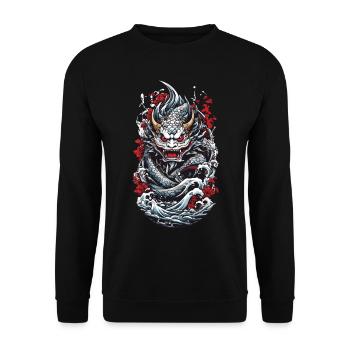 Sea Monster Japanese Demon Yokai Streetwear - Unisex Sweatshirt - black - Front - Alina (178cm) & Michal (187cm)