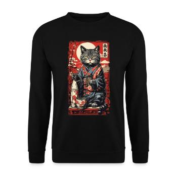 Chat saké japonais Vintage Art - Sweat-shirt Unisexe - noir - Devant - Alina (178cm) & Michal (187cm)