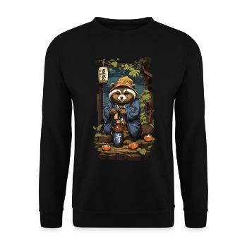 Marderhund Japanischer Sake Kunst Retro Style - Unisex Pullover - Schwarz - Vorne - Alina (178cm) & Michal (187cm)
