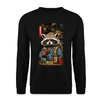 Raton laveur saké japonais et Art Vintage - Sweat-shirt Unisexe - noir - Devant - Alina (178cm) & Michal (187cm)