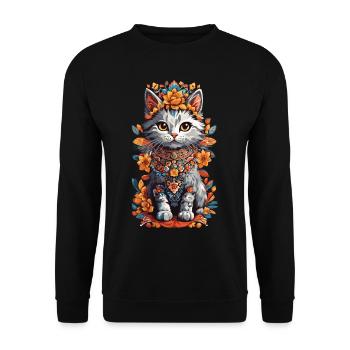 Mexikanische Kunst Niedliche Katze Katzen Dame - Unisex Pullover - Schwarz - Vorne - Alina (178cm) & Michal (187cm)
