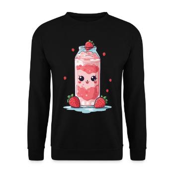 Himbeeren Kawaii Anime Milchshake Spaß - Unisex Pullover - Schwarz - Vorne - Alina (178cm) & Michal (187cm)