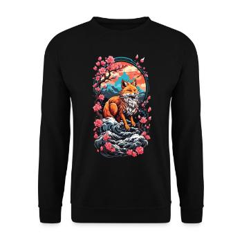 Fuchsgeist Kitsune Aesthetic Yokai Streetwear - Unisex Pullover - Schwarz - Vorne - Alina (178cm) & Michal (187cm)