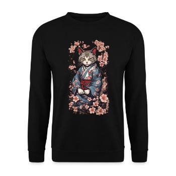 Kimono Chat Esthétique Yokai Streetwear - Sweat-shirt Unisexe - noir - Devant - Alina (178cm) & Michal (187cm)