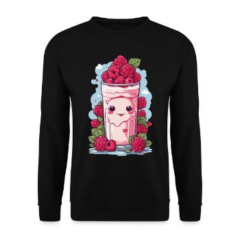 Himbeeren Niedlicher Milchshake Kawaii Anime Spaß - Unisex Pullover - Schwarz - Vorne - Alina (178cm) & Michal (187cm)