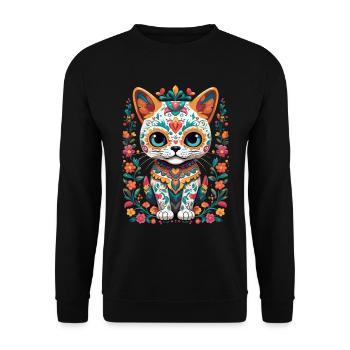 Kawaii Cat Sugar Skull Mexico Streetwear - Unisex Sweatshirt - black - Front - Alina (178cm) & Michal (187cm)