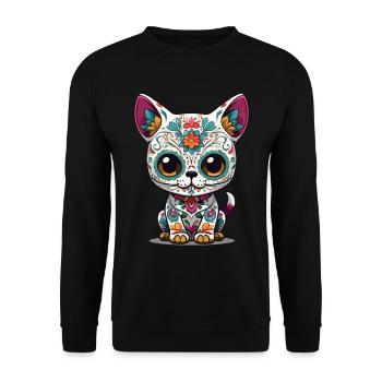 Chat Kawaii Emblématique Sugar Skull Mexique - Sweat-shirt Unisexe - noir - Devant - Alina (178cm) & Michal (187cm)