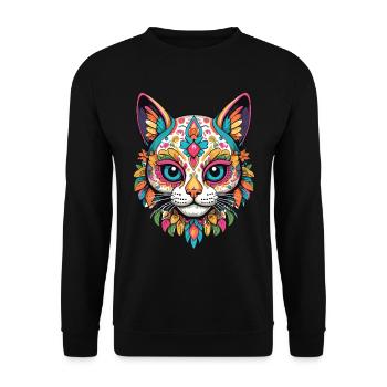 Katze Ikonischer Zuckerschädel Mexikanischer - Unisex Pullover - Schwarz - Vorne - Alina (178cm) & Michal (187cm)