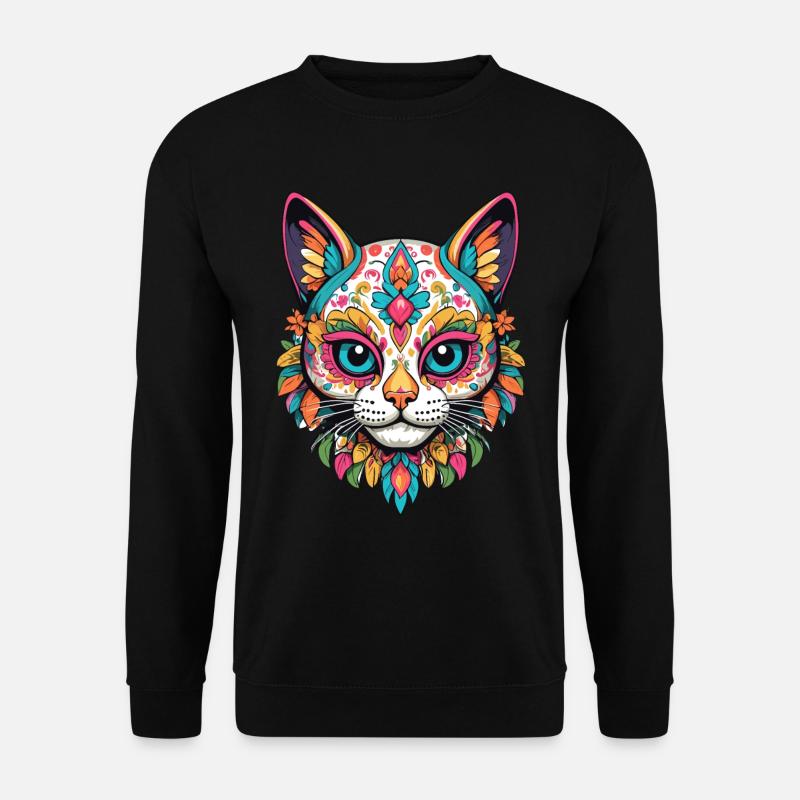 Cat Iconic Sugar Skull Mexican - Unisex Sweatshirt - black