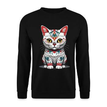 Chat Iconique Sugar Skull Mexique Streetwear - Sweat-shirt Unisexe - noir - Devant - Alina (178cm) & Michal (187cm)