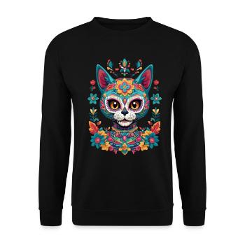 Sugar Skull Cat Aesthetic Mexico Streetwear - Unisex Sweatshirt - black - Front - Alina (178cm) & Michal (187cm)