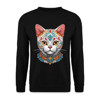 Katze Ikonischer Zuckerschädel Mexikanischer - Unisex Pullover - Schwarz - Vorne - Alina (178cm) & Michal (187cm)