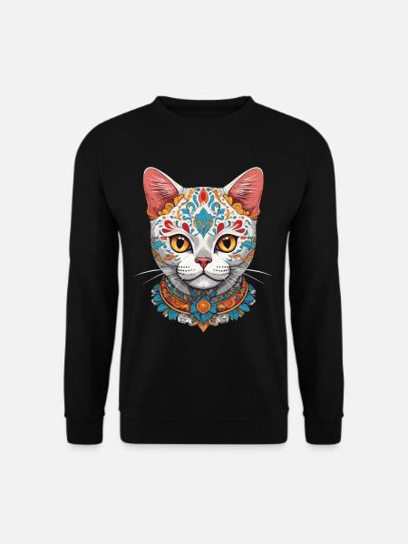 Cat Iconic Sugar Skull Mexican - Unisex Sweatshirt - black
