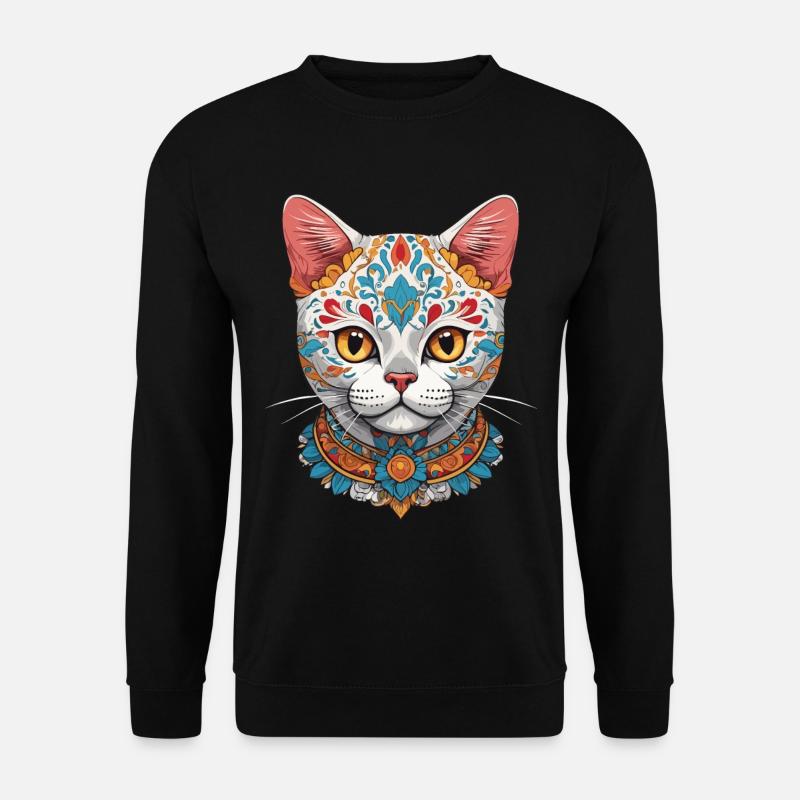 Cat Iconic Sugar Skull Mexican - Unisex Sweatshirt - black