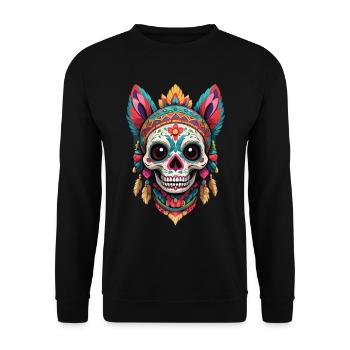 Esthétique emblématique du chat Sugar Skull Mexico - Sweat-shirt Unisexe - noir - Devant - Alina (178cm) & Michal (187cm)