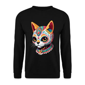Sugar Skull Cat Mexican Holiday - Unisex Sweatshirt - black - Front - Alina (178cm) & Michal (187cm)