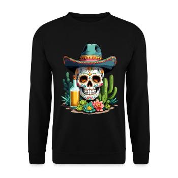 Sugar Skull Mexique Tequila Cinco de Mayo Célébration - Sweat-shirt Unisexe - noir - Devant - Alina (178cm) & Michal (187cm)
