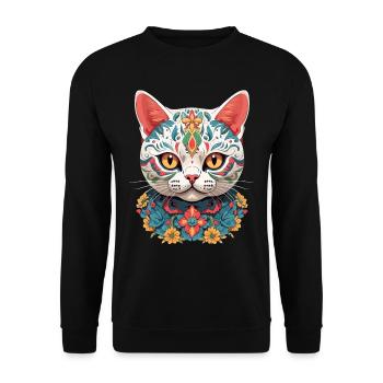 Chat Mexique Sugar Skull Streetwear Design - Sweat-shirt Unisexe - noir - Devant - Alina (178cm) & Michal (187cm)