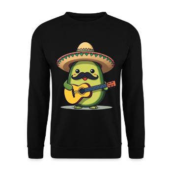 Avocado Mexikanischer Mariachi Gitarren Fiesta - Unisex Pullover - Schwarz - Vorne - Alina (178cm) & Michal (187cm)