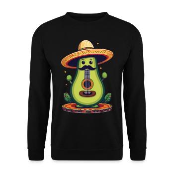 Avocado Mexikanischer Mariachi Gitarren Fiesta - Unisex Pullover - Schwarz - Vorne - Alina (178cm) & Michal (187cm)