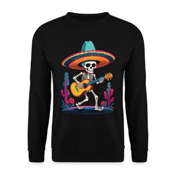 Skelett Mexikanischer Mariachi Gitarrenspieler - Unisex Pullover - Schwarz - Vorne - Alina (178cm) & Michal (187cm)