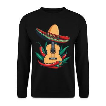 ikoniChili Mariachi Gitarrenspieler Fiesta Mexiko - Unisex Pullover - Schwarz - Vorne - Alina (178cm) & Michal (187cm)