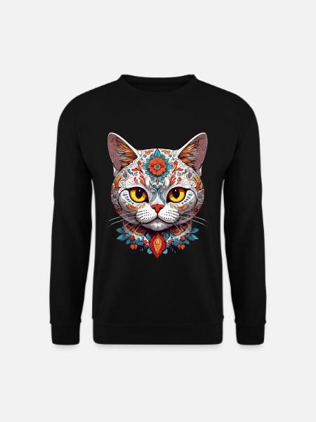Ikonischer Zuckerschädel & Katze Mexiko Streetwear - Unisex Pullover - Schwarz